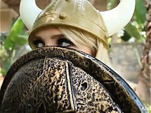 Viking Alix tears up herself with a unicorn horn